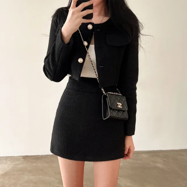 Elegant Top Plus Waist Bag Hip Skirt Two piece Set Black - Shop at LoveMi