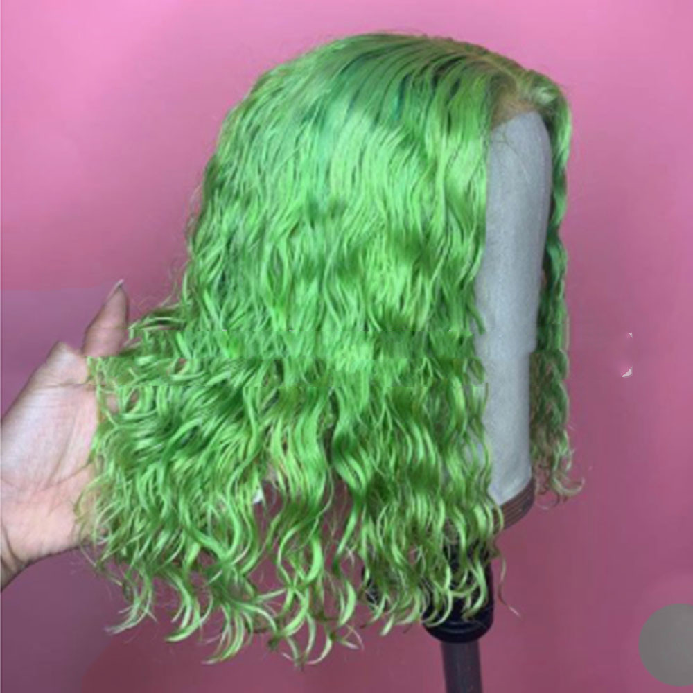 Wig Foreign Trade Cross border Multi color Women's Mid length Front Lace Short Curly Hair Youth Green - Shop at LoveMi