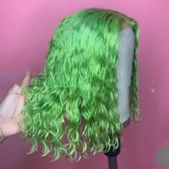 Wig Foreign Trade Cross-border Multi-color Women's Mid-length Front Lace Short Curly Hair - Youth Green - View 1
