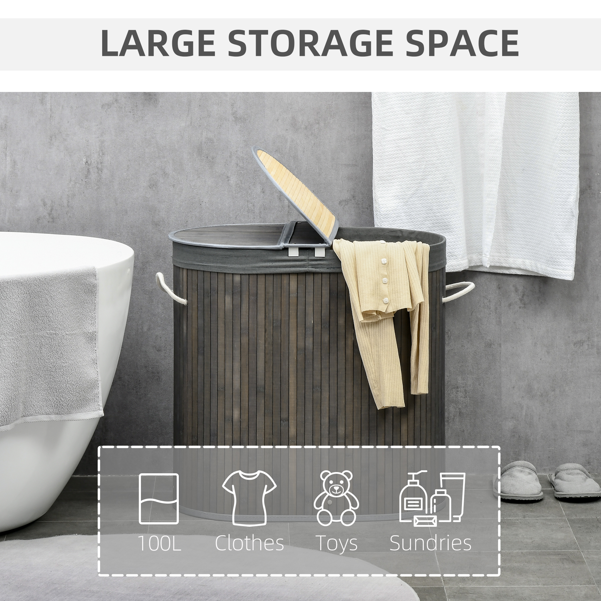 Bamboo Laundry Basket With Lid, 100 Liters, Double-layer Compartments — image 5
