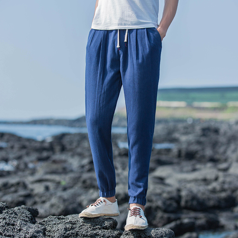 Title 3, Mens Linen Cropped Trousers, Pleated, Loose Co...