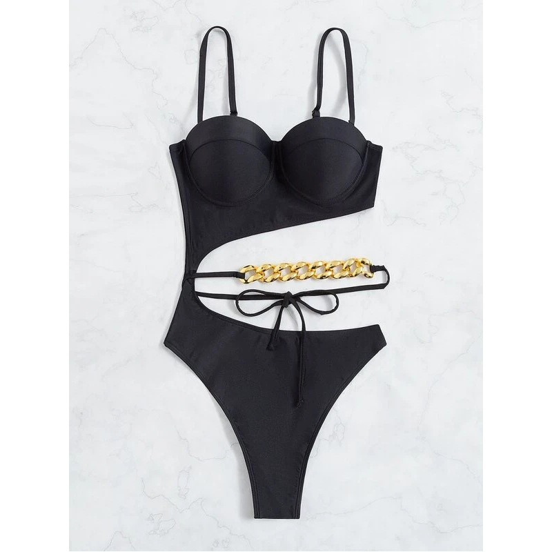 Ladies One Piece Swimsuit Beach Solid Color Swimsuit - Image 9