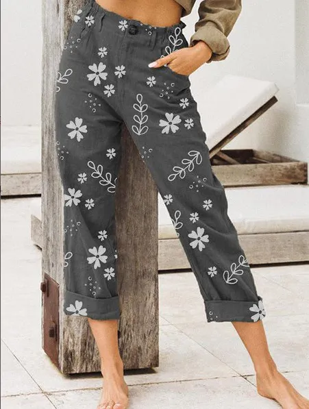 Summer Women's Printed Straight All Match Casual Pants Black - Shop at LoveMi