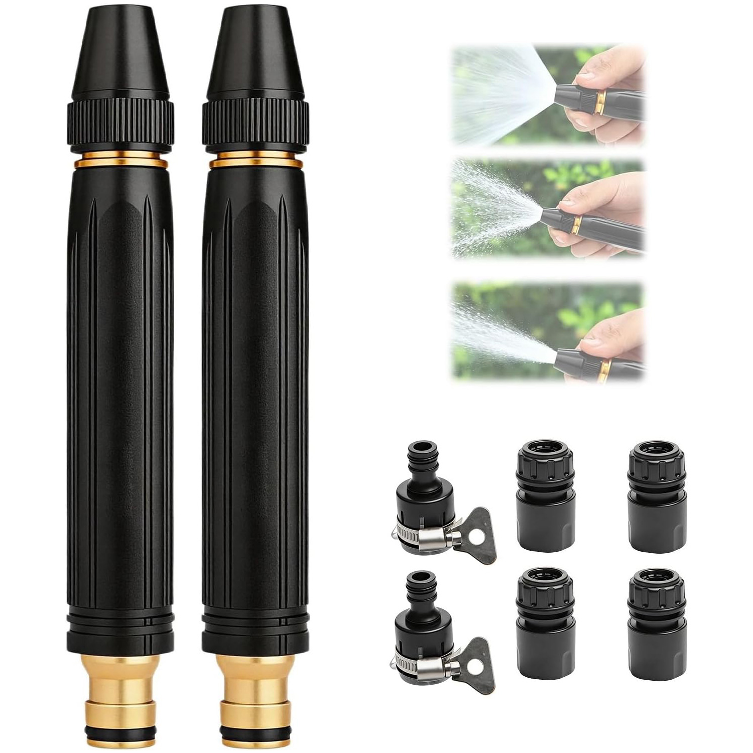 2 Sets Home High Pressure Car Wash Water Gun, Adjustable Twist Hose Nozzle Sprayer, Heavy Duty Metal Jet Nozzle For Car Washing, Garden Watering, Patio Driveway Cleaning