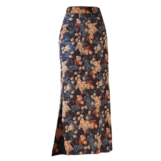 Acetate Satin Floral Pack Hip Skirt Black - Shop at LoveMi