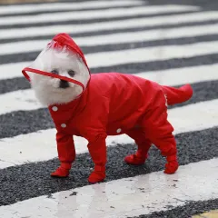 Pet Four-legged All-in-one Waterproof Raincoat Comes With Rain Shoes - Red - View 1