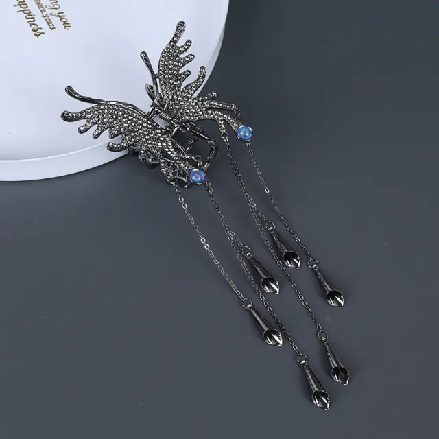 Rhinestone Butterfly Wind Chime Tassel Hairpin Black - Shop at LoveMi