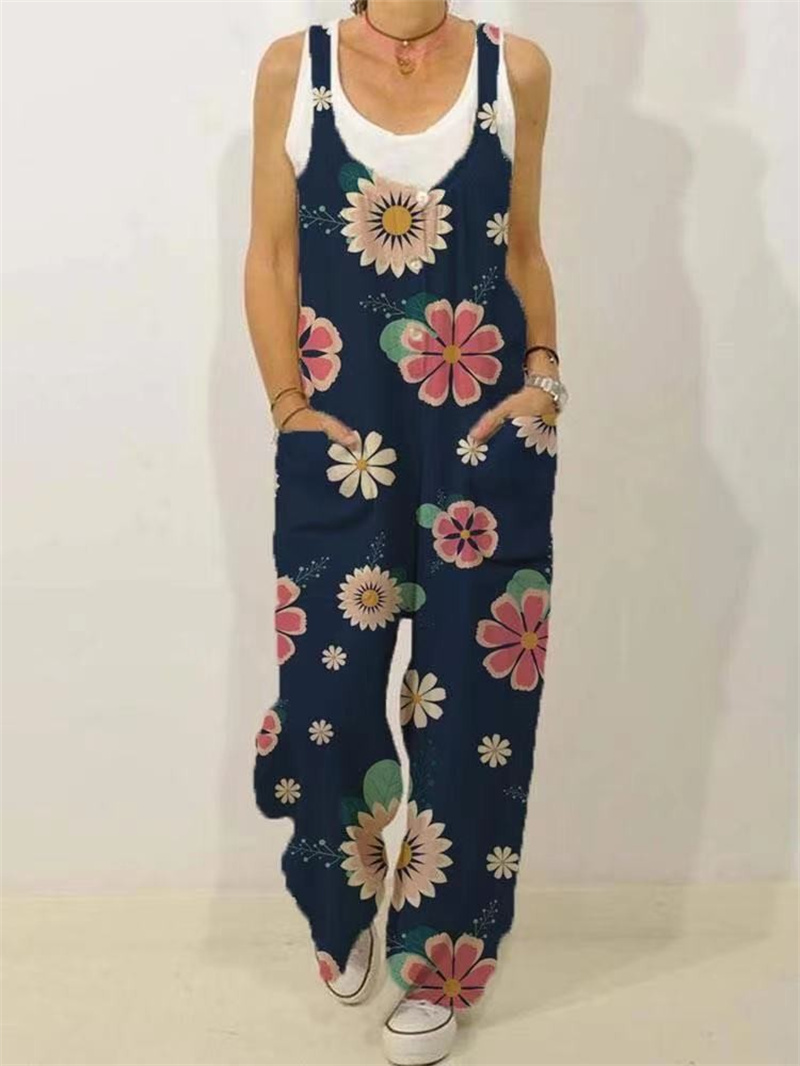 Women's Animal Floral Botanical Print Casual Sleeveless Loose Jumpsuit - Image 4