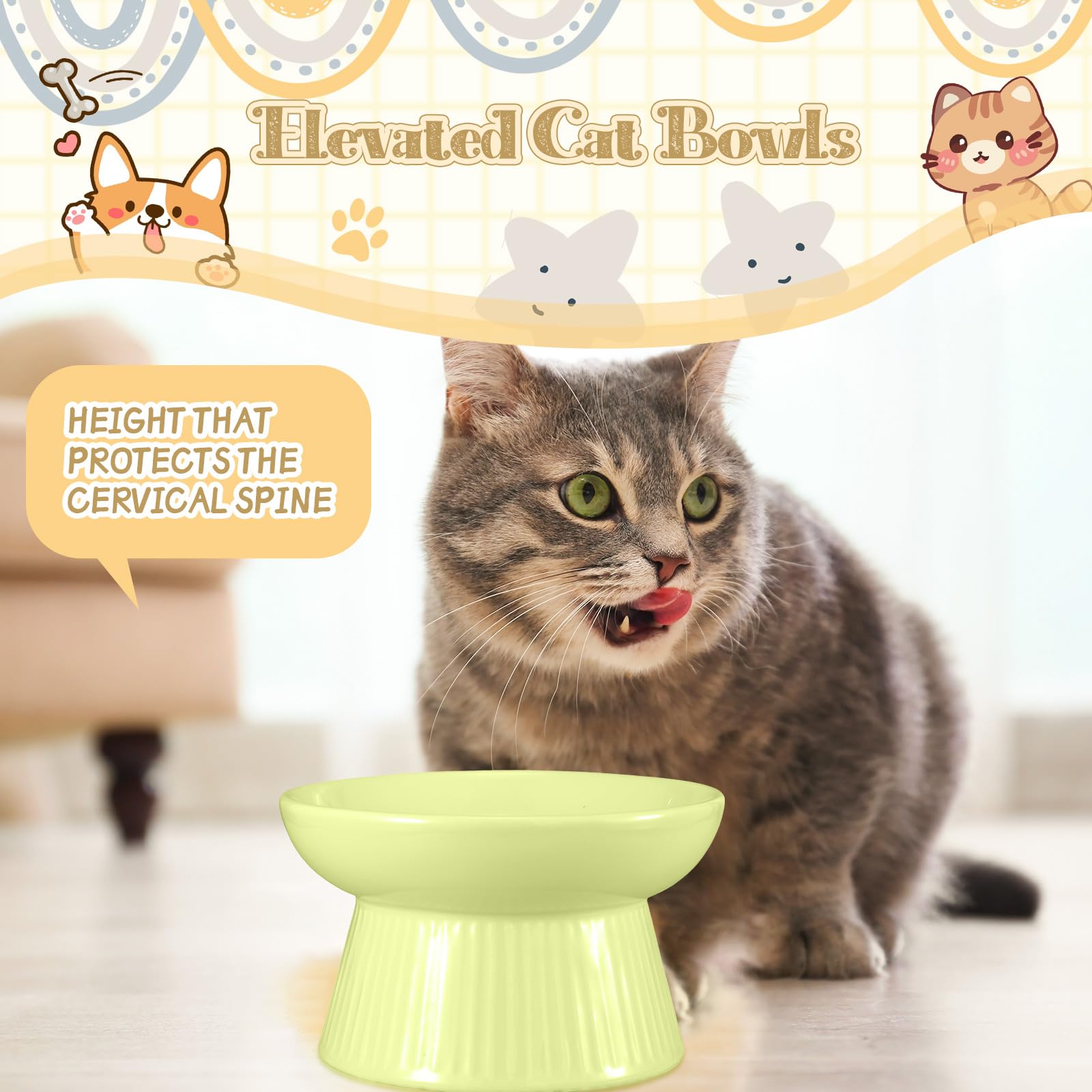 1Pc Raised Slow Feeder Cat Bowls Ceramic Elevated Cat Food Bowls Anti Vomiting Slow Feeder For Dog And Kitten For Dry And Wet Food 6
