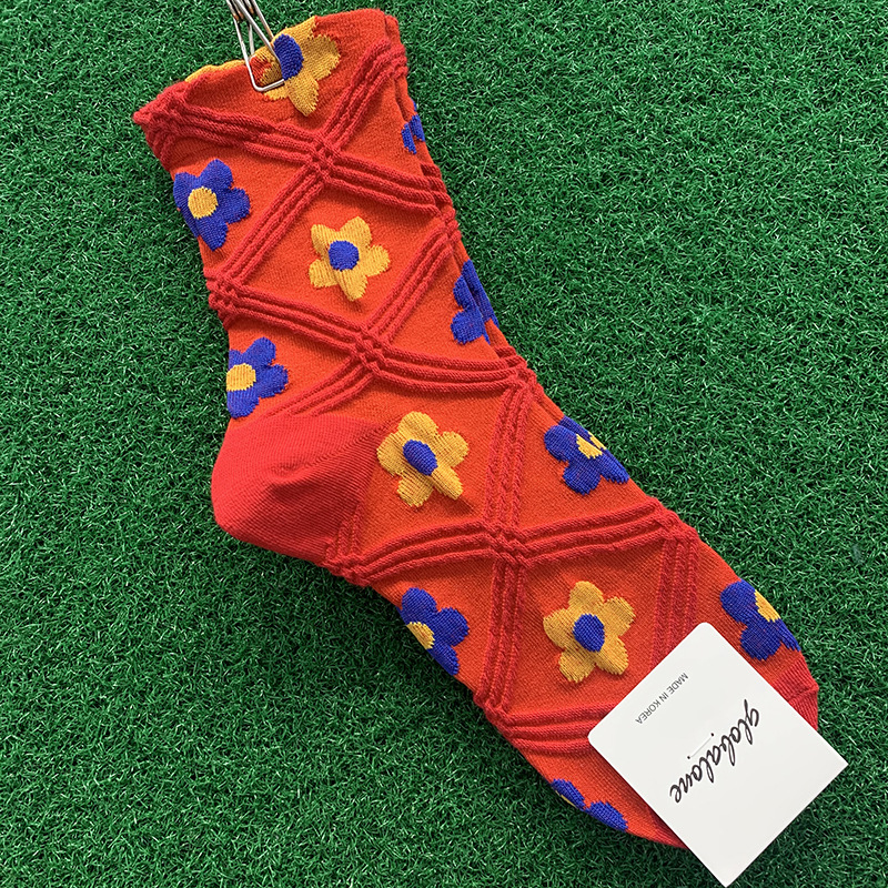 Title 3, Ladies plaid flower cotton socks