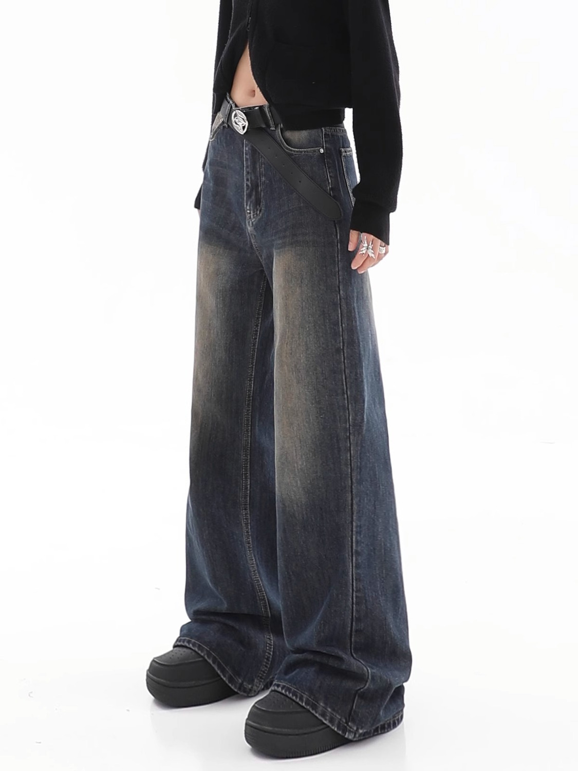 Title 20, Damen Loose Hänge Jeans Vintage Destroyed Strai...