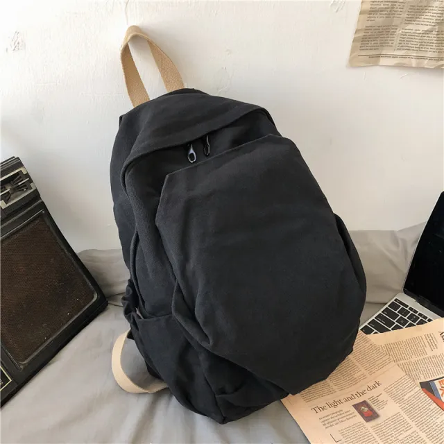 Washed Canvas Art Korean College Style Student Schoolbag Black - Shop at LoveMi