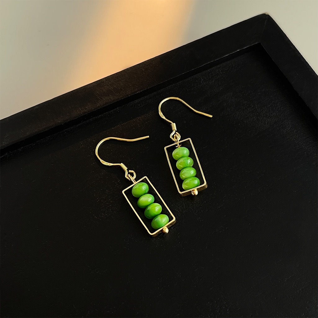 Vintage French Victorian Earrings For Women Emerald Zircon Stud Earrings Fine Jewelry