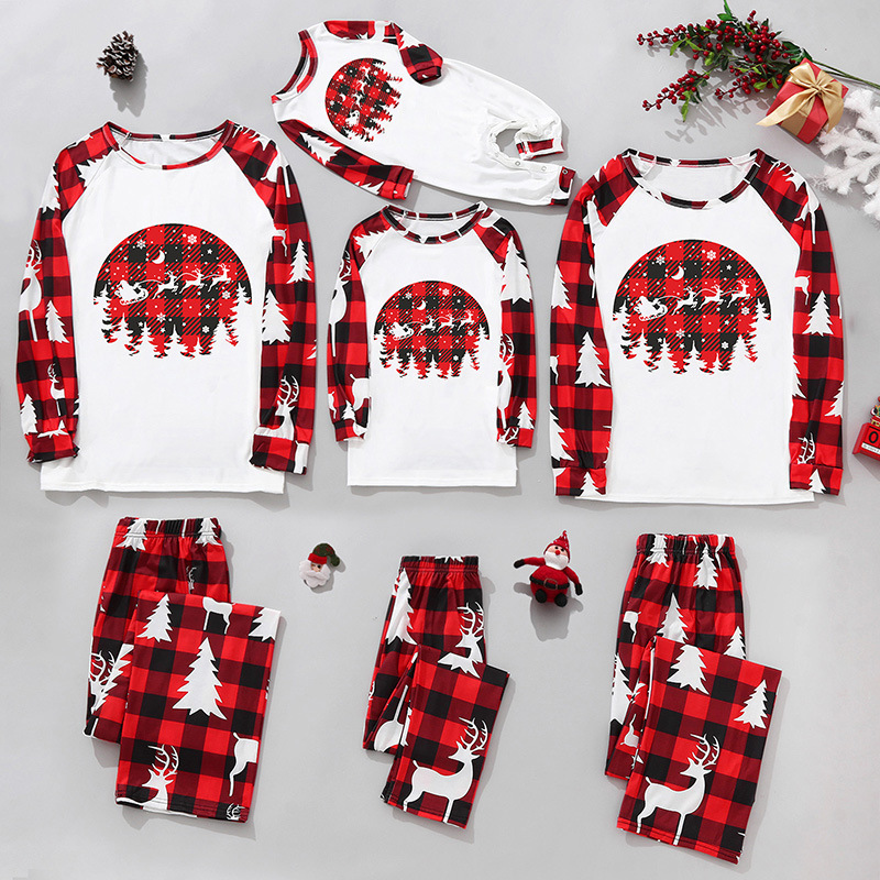 Christmas Home Service Parent child Suit Plaid Stitching Printing C Dadm - Shop at LoveMi