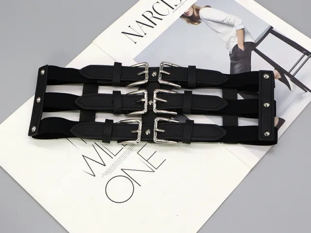 Women's Hollow Double Buckle Elastic Belt Black - Shop at LoveMi