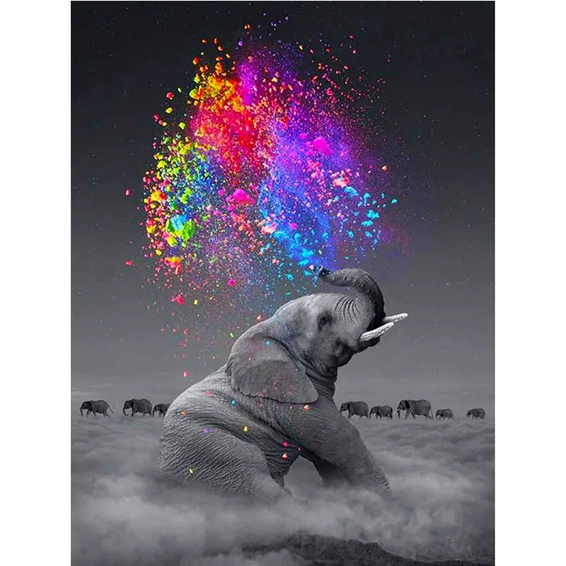New Diy Diamond Painting Elephant Living Room Decoration Painting 5D - 40X30Cm