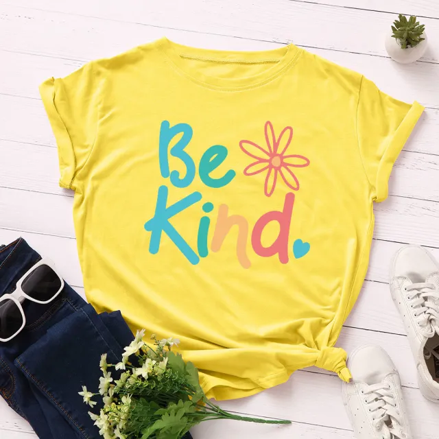 European And American Loose Letter Text Round Neck Short Sleeve T shirt Women Yellow - Shop at LoveMi