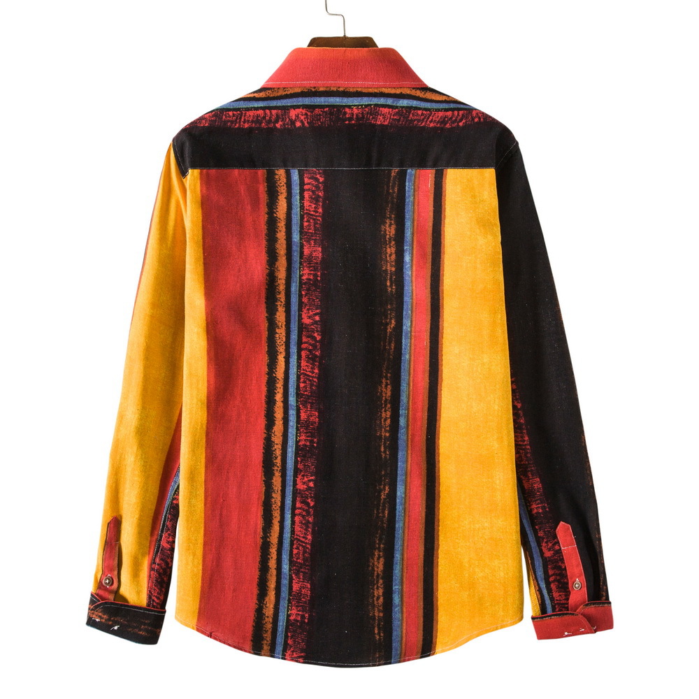 Men's Long Sleeve Colorful Striped Cotton Linen Shirt