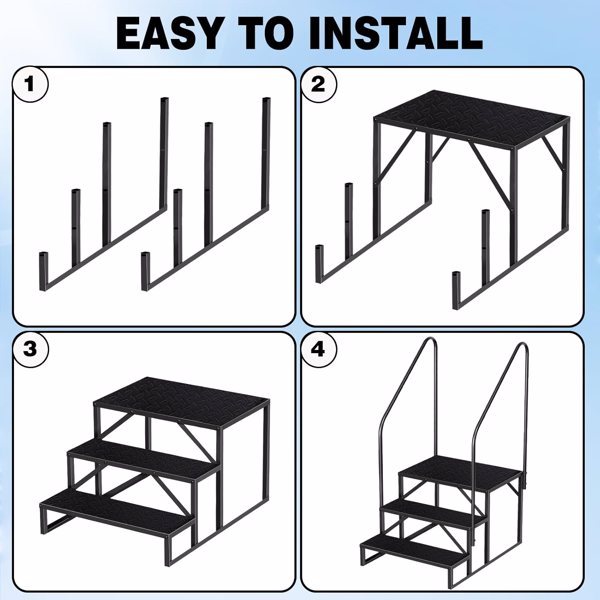 Swimming Pool Ladder Above Ground, RV Steps With Handrail, Heavy Duty Pool Step Hot Tub Steps, 660 Lbs Weight Capacity Camper Step Stool Mobile Home Stair For Getting High