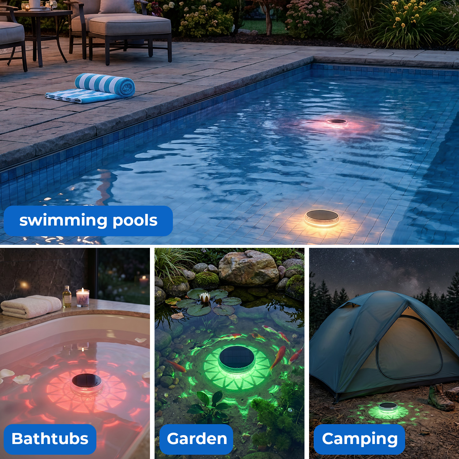 Solar Rechargeable Floating Pool Lights-2 Pack, Pool Lights That Float With Remote Control, 9 Lighting, Timing Mode, IPX7 Waterproof For Inground Pool, Bathroom, Bathtub, Pool Party — foto 3
