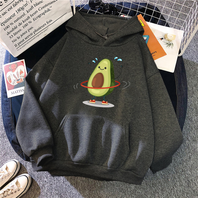 Title 7, Hoodies Sporty Cartoon Avocado Print Warm New S...