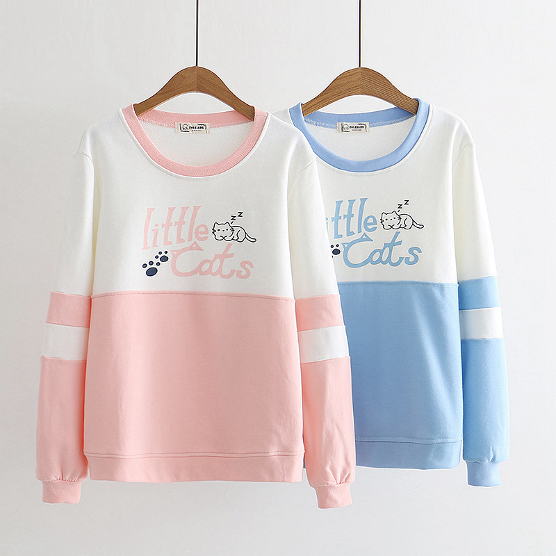 Title 5, Colorblock cat print long-sleeved sweatshirt