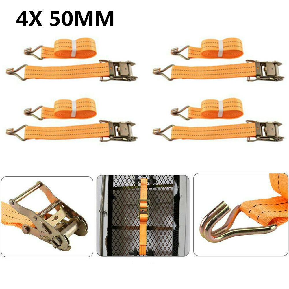 4X Heavy Duty Ratchet Ties Down Straps 50mm-6 Meter Lashing Cargo Luggage 3000KG