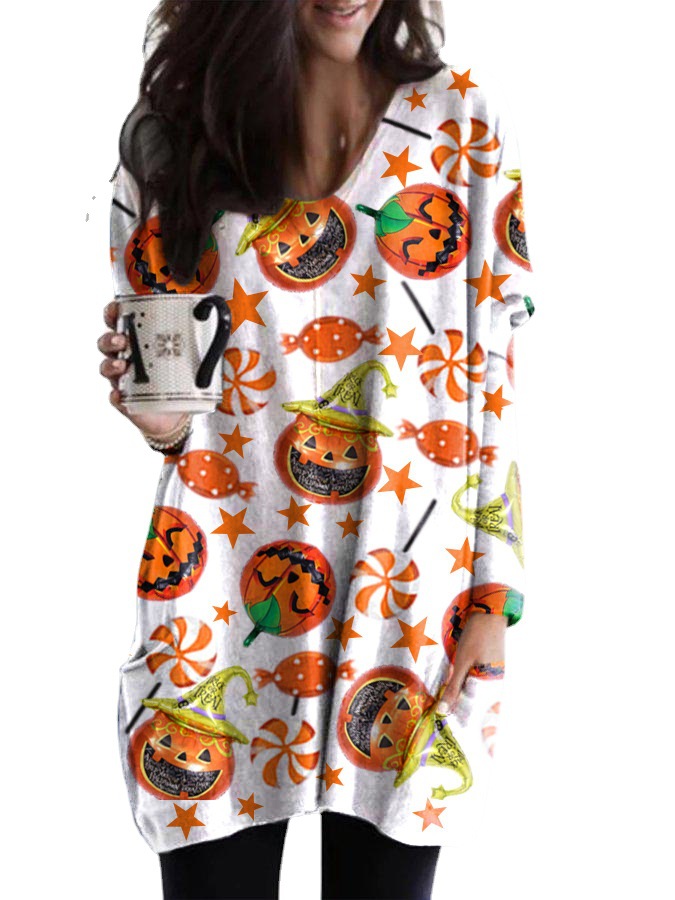 Title 2, Halloween Theme Multicolor Printed Long-sleeved...