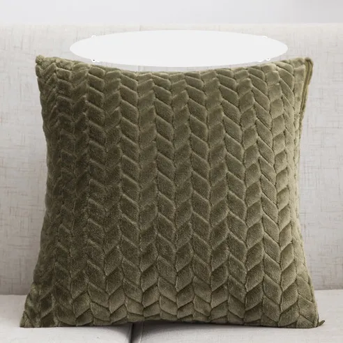 Flannel Leaf Flower Cushion Cover Sofa Cushion Fabric Sofa Hugging Pillow Cover Army Green - Shop at LoveMi