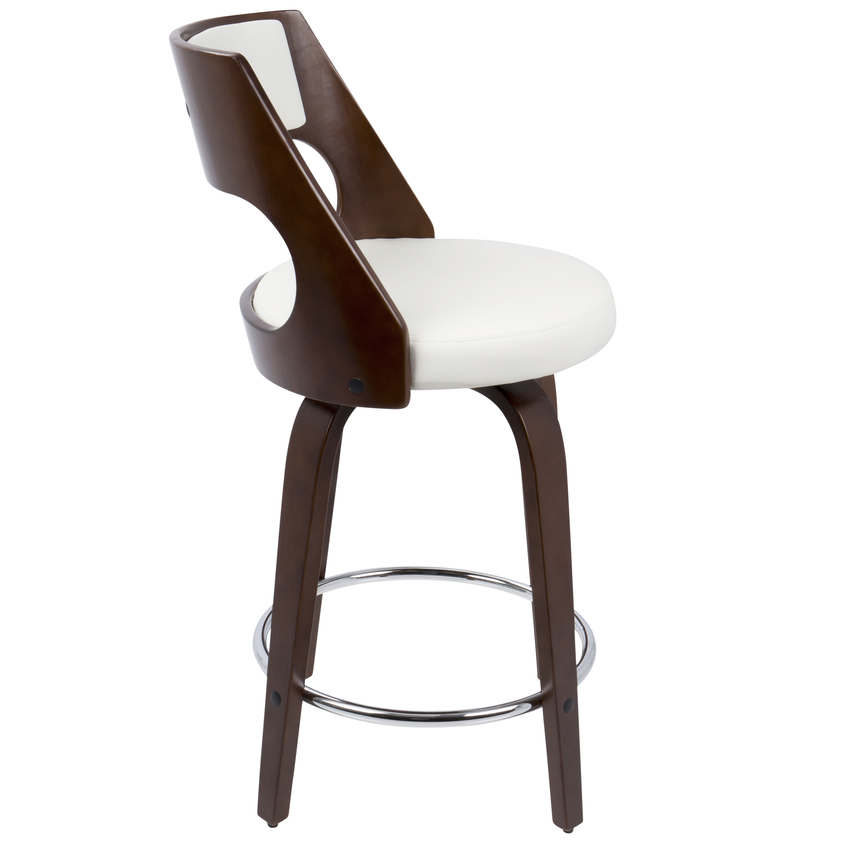 Mid-Century Modern Counter Stool With Swivel In Cherry And White Faux Leather - Set Of 2 — foto 7