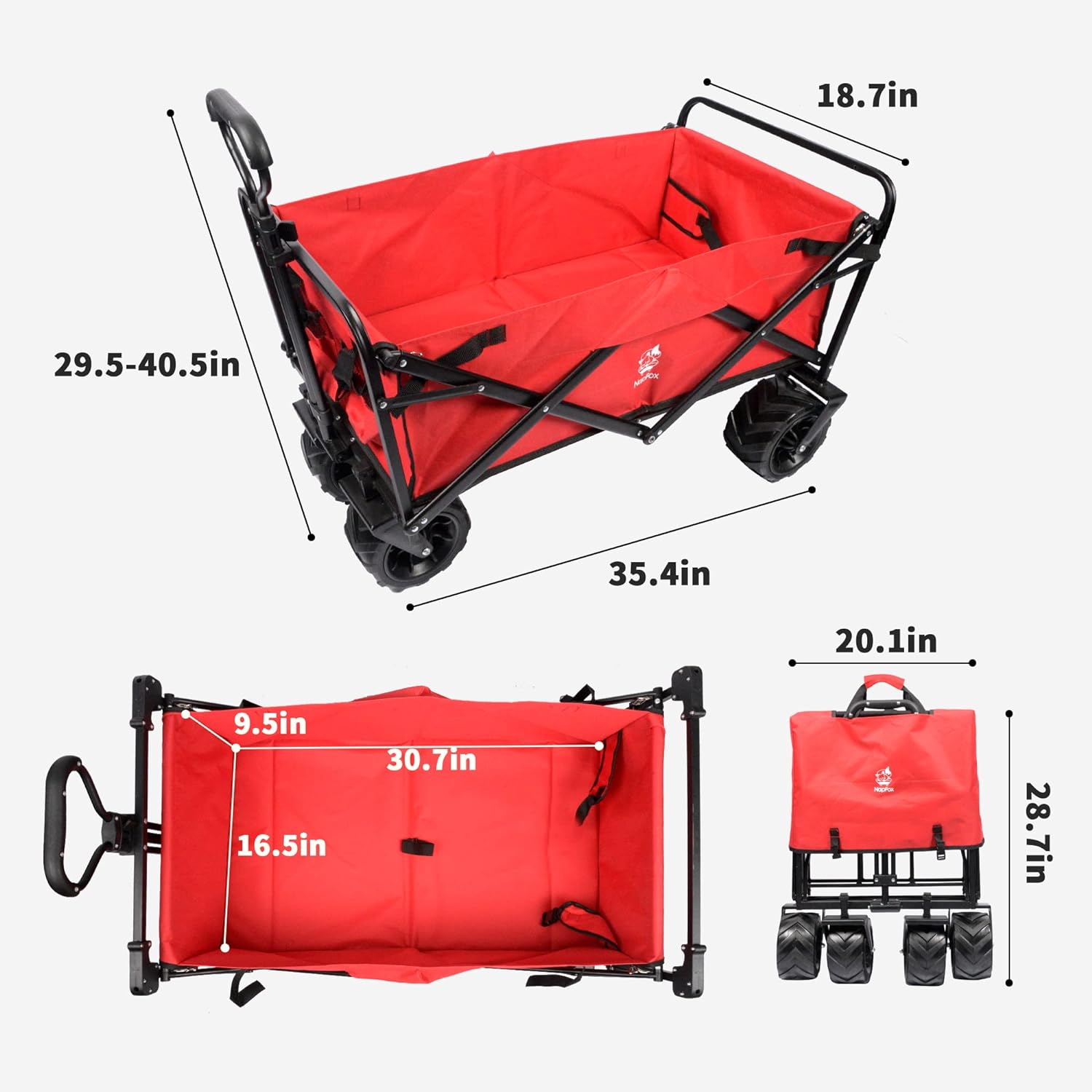 Collapsible Beach Wagon Cart with Universal Wheels. LARGE CAPACITY - Sets up in seconds, No assembly required! Outside Dimensions Approx: 38.9