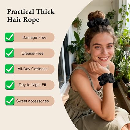 8PCS Black Satin Scrunchies For Women  Soft Silk Hair Ties No Crease Elastic Bands For Thick & Thin Hair 4