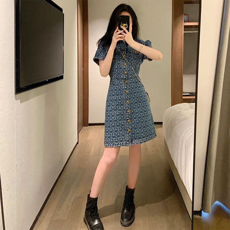 Denim Polo-Collar A-Line Dress, picture 2 of 5