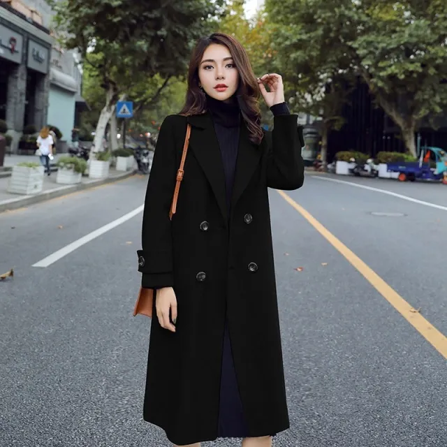 Trendy Smog Blue Ladies Woolen Coat Black - Shop at LoveMi