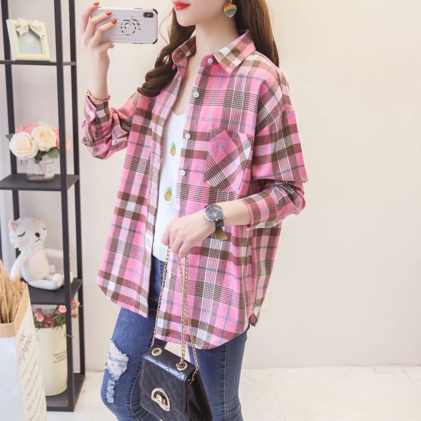 Title 7, Plaid Retro Shirt Jacket Design Sense Niche Tops