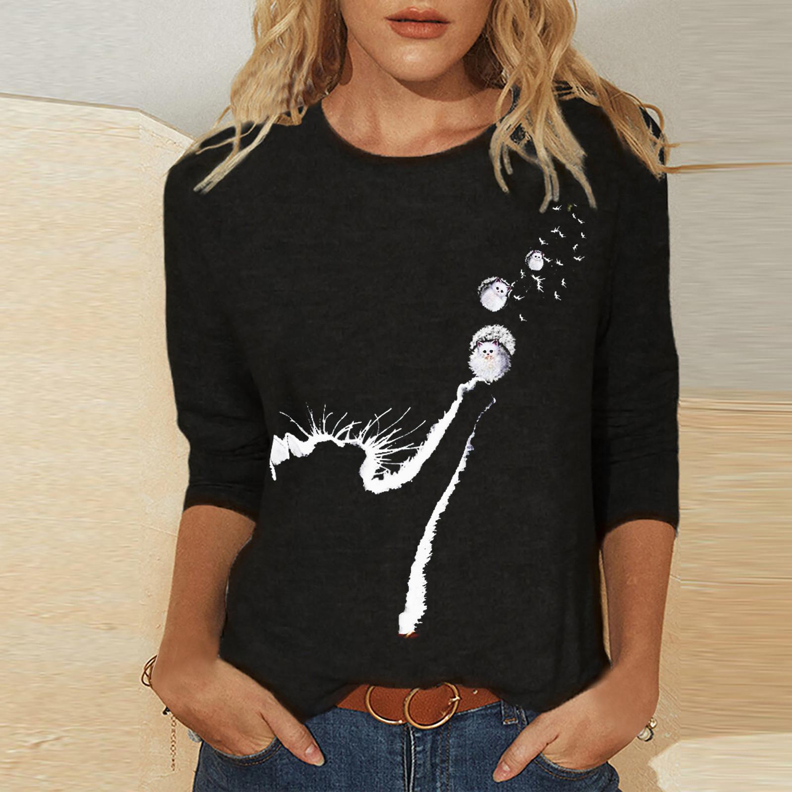 Title 4, Knitted Long Sleeve Printed Round Neck Women