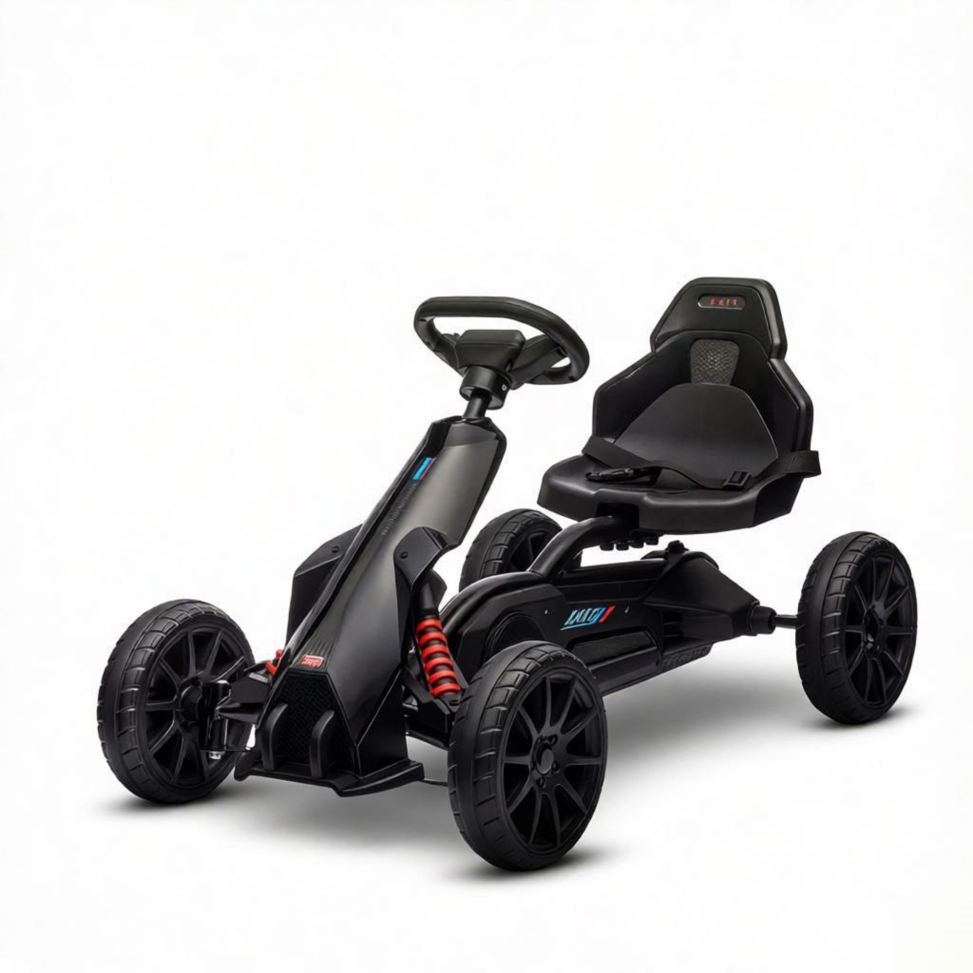 Black Children's Pedal Kart, Adjustable Seat, Durable Swing Axle, Safe Outdoor Riding Toy