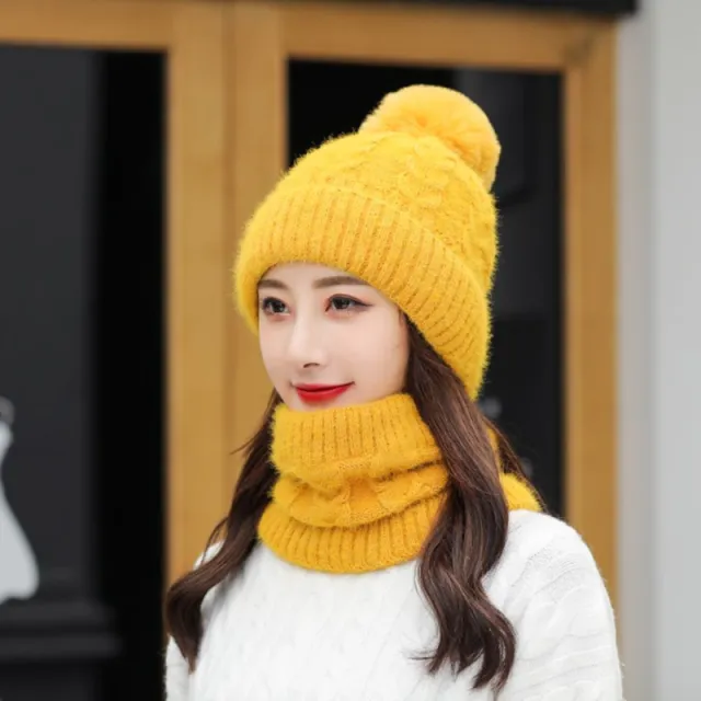 Women's Knitted Scarf Suit Student Wool Hat Yellow - Shop at LoveMi