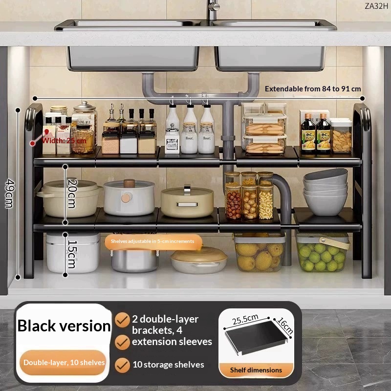 Kitchen Storage Rack With Retractable Sink, Layered Pot Rack In Cabinet, Multifunctional Cabinet Storage Rack For Pots And Pans 910715a6 B47a 4629 A55e 586218eab90b