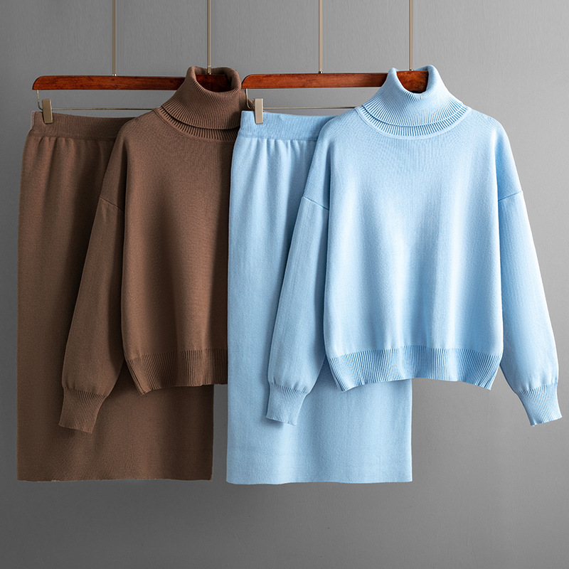 Solid Color Turtleneck Sweater Sheath Skirt Two-piece Set Autumn And Winter - Image 14