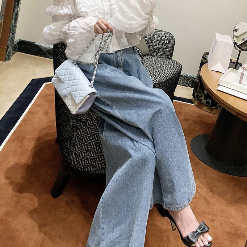 PantsOne Grain Button Pleated Design Loose Straight Wide Leg Jeans