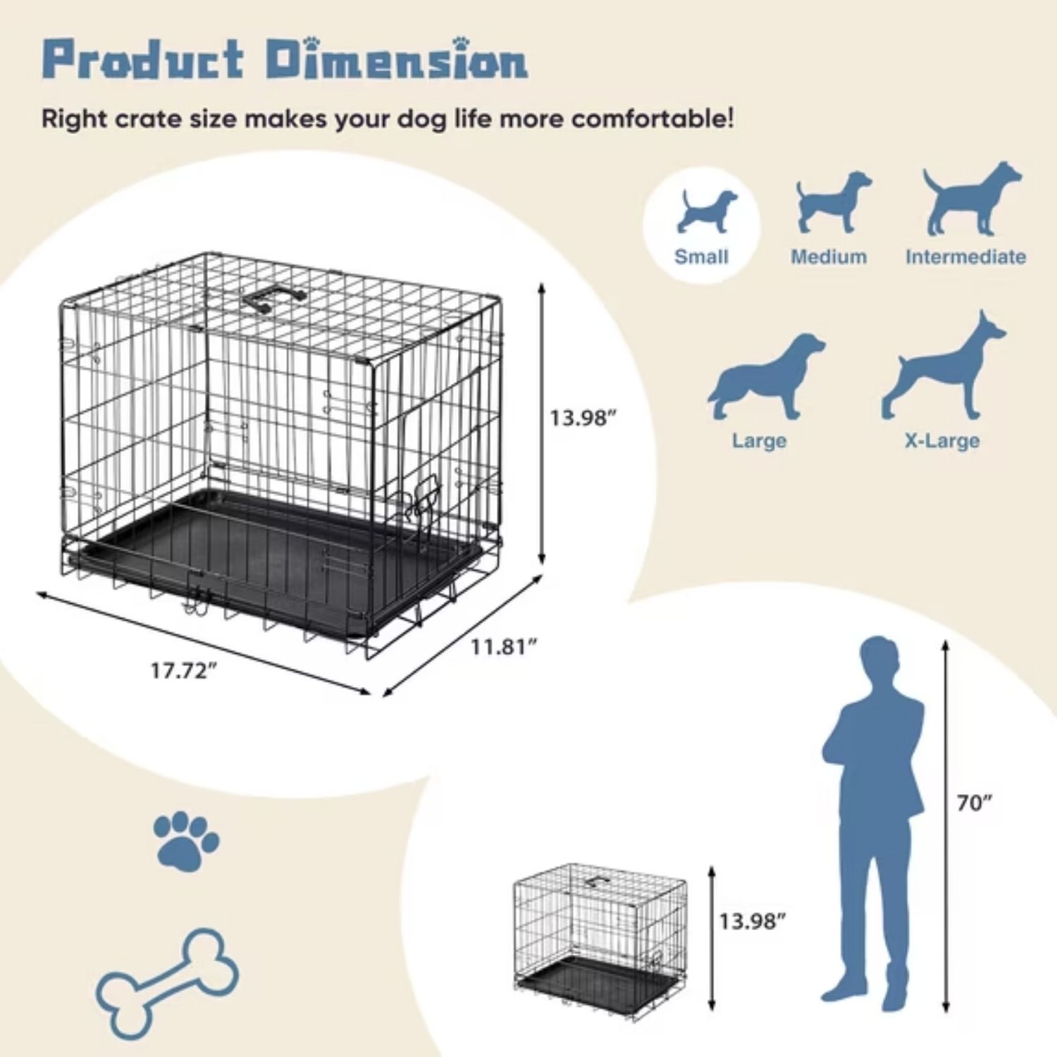 Single Door Dog Cage - Durable Metal Pet Kennel, Secure Lock, Collapsible Design, Removable Tray For Easy Cleaning,… - 3