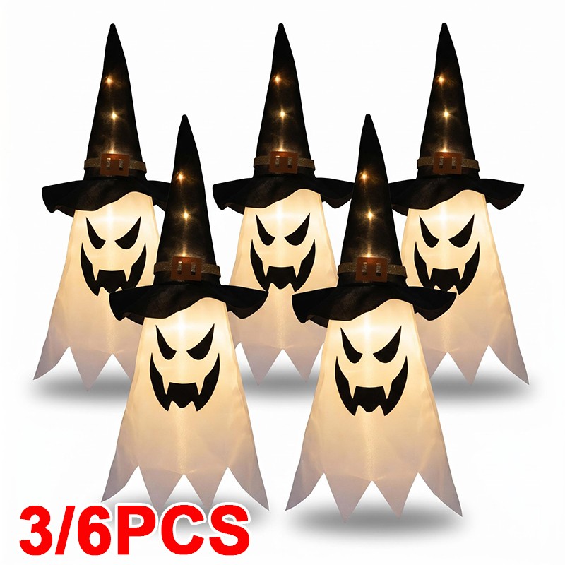 3 & 6x Halloween LED Ghost Witch Hat Light Outdoor Garden Prop Party Hanging — image 3