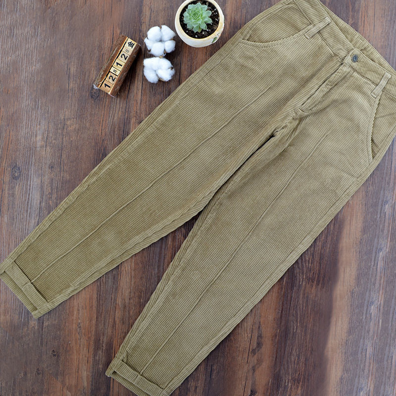 Title 1, Cropped Corduroy Trousers Thick Striped Harem L...