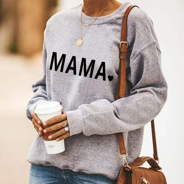 Thanksgiving MAMA Print Casual Crewneck Sweatshirt Grey White - Shop at LoveMi