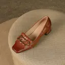 Women's Handmade Genuine Sheepskin Fringe Block Heel Pumps, Square-Toe Chain Loafer Style Shoes view 8