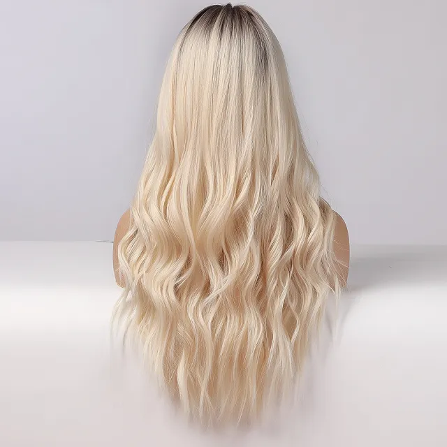 European And American Style Wig Female High temperature Fiber Hair Brown Golden Gradient Medium Points Without Bangs Big Wave Curly Hair As Shown... As Shown In The Picture - Shop at LoveMi