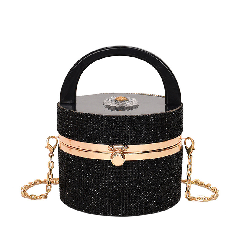 Niche Design Rhinestone Lock Bucket Chain Shoulder Messenger Bag