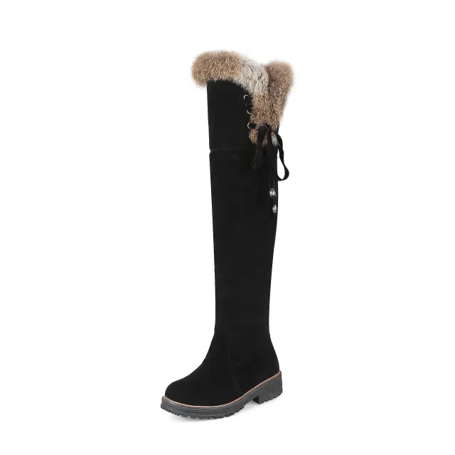 Autumn And Winter Simple Plus Size 40 44 Suede Over The Knee Student Women's Boots Black - Shop at LoveMi