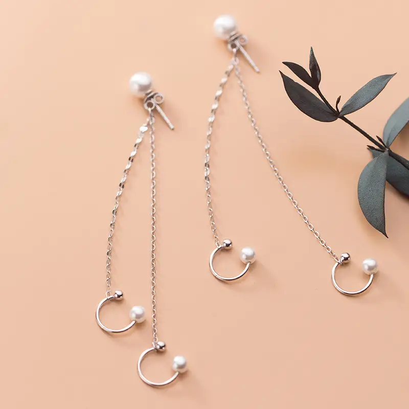 Tassel Ear Clip Women Fashion S925 Silver Pearl